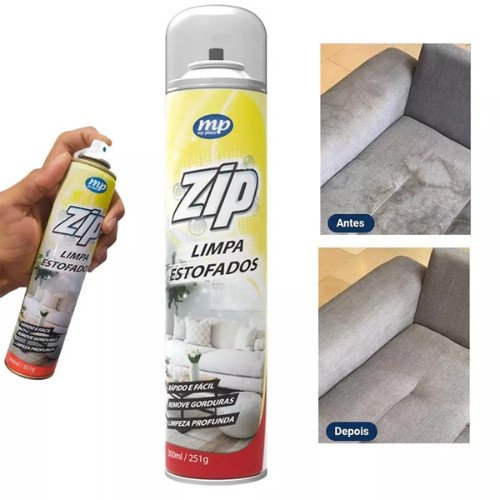 Kit até 4 Limpa Estofados Spray Espuma Mágica Limpa a Seco Zip Clean 300ml 1/2/3/4 Und