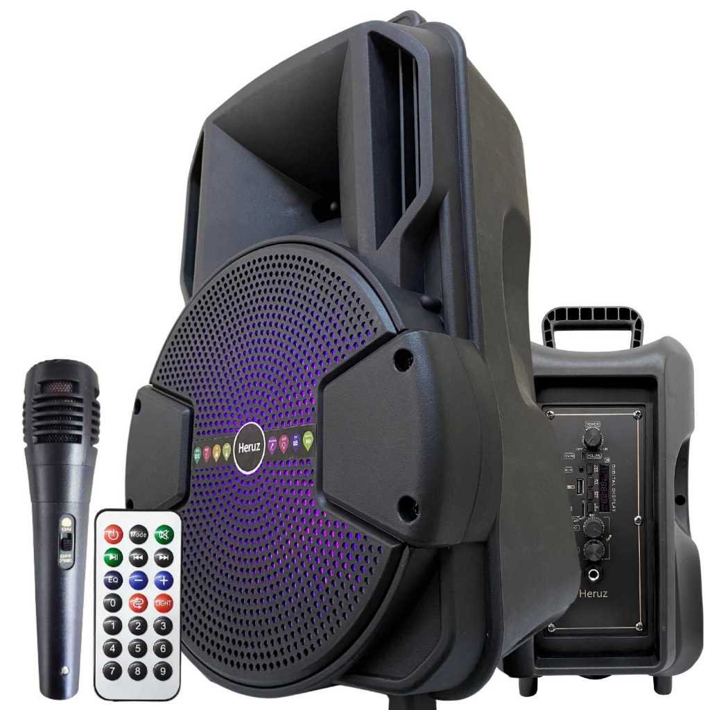 Caixa de Som Potente 2000 pmpo + Microfone Karaoke P10 Instrumento