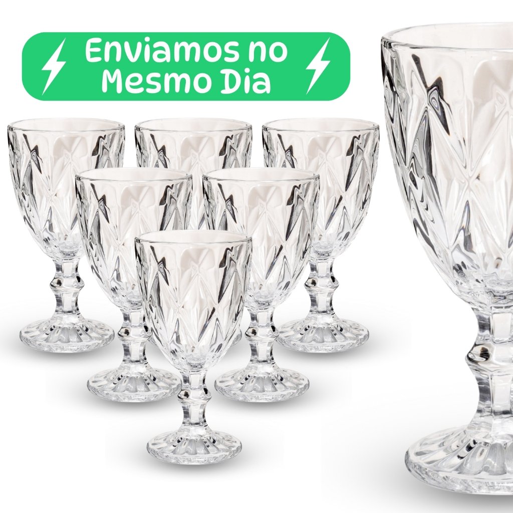 Jogo de Taça Diamante Copo Vidro Transparente Taças Abacaxi Gourmet Bico De Jaca 330ml