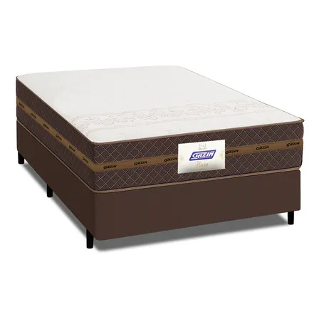 Cama Box Casal Colchão Molas Flora Marrom/branco 138x188x60cm