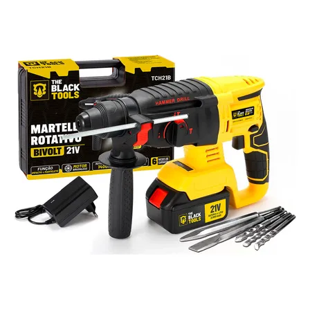 Martelete Perfurador Rompedor Profissional De Impacto Rotativo A Bateria Com Maleta E Acessorios The Black Tools Amarelo E Preto 127/220v 50/60hz