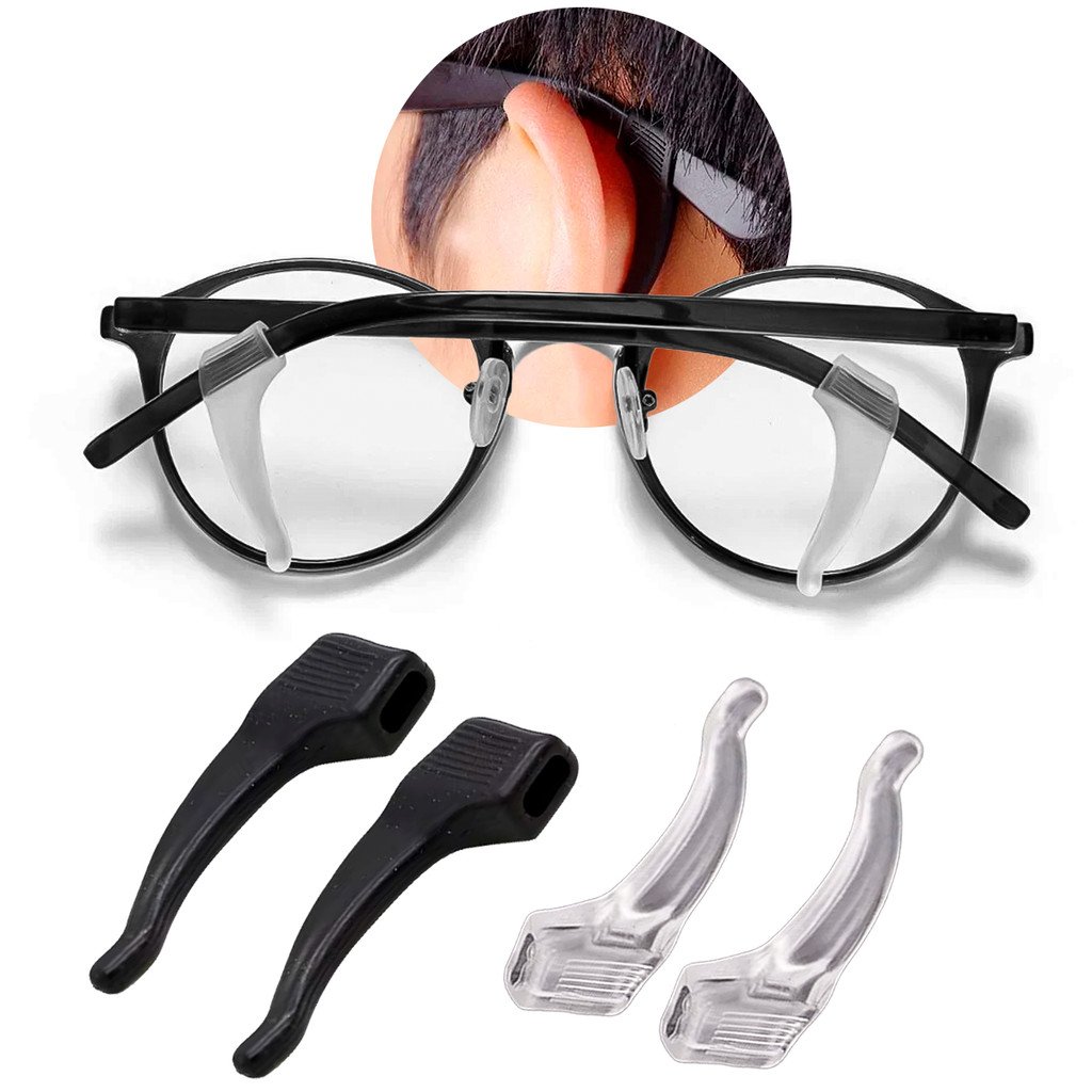 Trava Óculos Antiderrapante Silicone Kit Não Cai Do Rosto Gancho Orelha Haste Conforto
