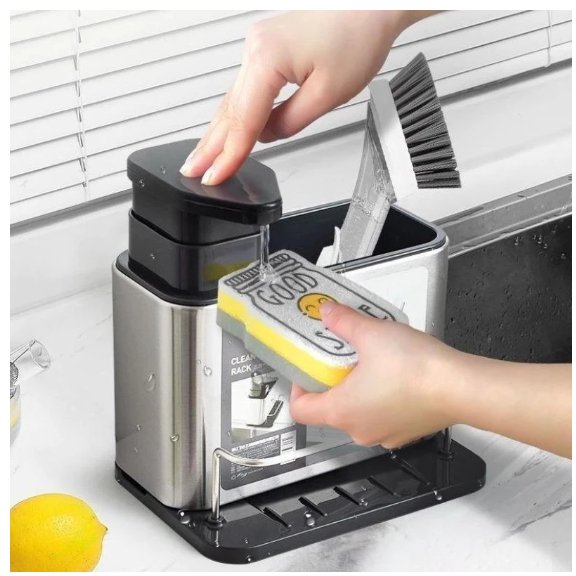 Porta Sabão Líquido em Aço Inoxidável Ou Organizador de Talheres Giratorio Organização da Pia