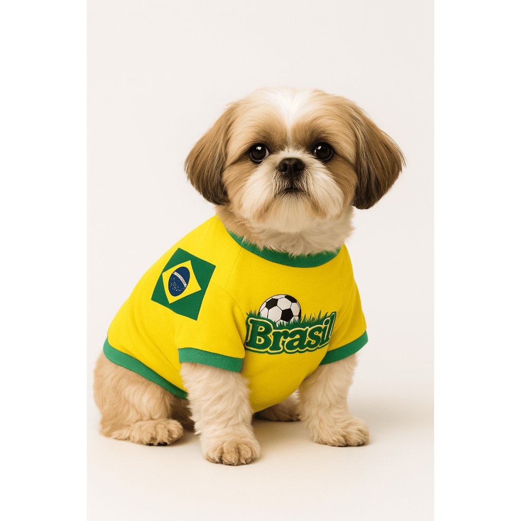 ROUPA PET NOVA BRASIL FUTEBOL COPA DO MUNDO FANTASIA CAMISA PET GOL TORCIDA