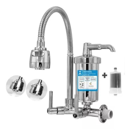 Torneira Cromada Com filtro de parede - Torneira Prateada para cozinha com filtro + 1 REFIL