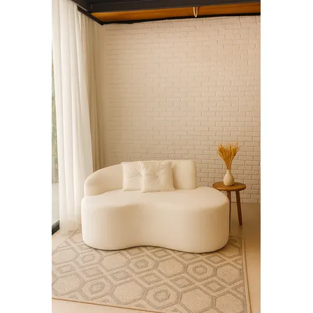 Sofá Ana Curvo 2 Lugares  Sala Feijão  Orgânico Bouclê