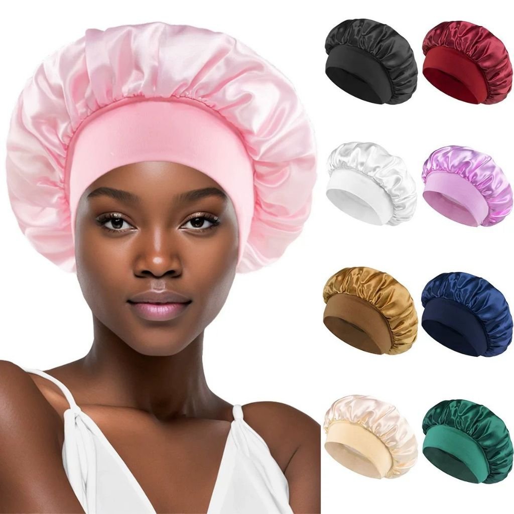 Touca/Gorro de Dormir de Cetim com Aba Faixa Larga Gigante Cabelo Anti Frizz Toca Head