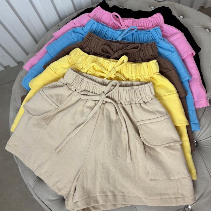 Short Cargo Feminino Moletom  Shortinho Soltinho Confortável Algodão Cores Lisa