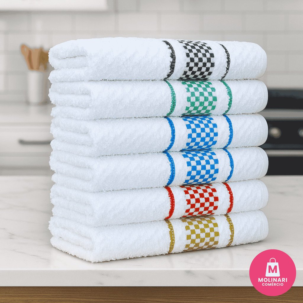 Kit 6 Panos de Prato Jacquard 45x70 Atoalhado Toalha Copa Felpudo Cozinha