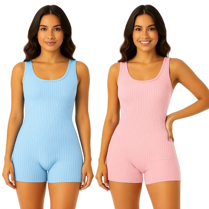 Macaquinho Justo Tecido Canelado Forro duplo na Frente.