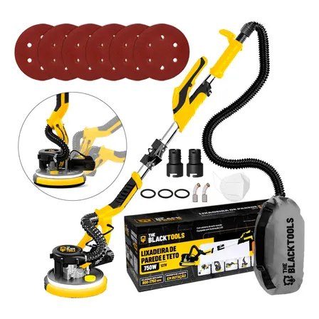 Lixadeira Teto E Parede Telescópica Profissional Com Led E Saco Coletor The Black Tools Btl750 750w Amarelo 127v 60hz