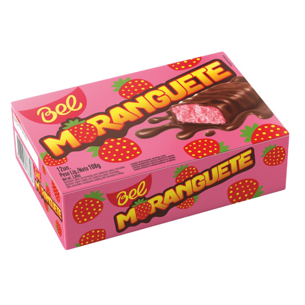 Bombom Moranguete 9g Bel Caixa com 12un Sabor Morango com Cobertura Sabor Chocolate
