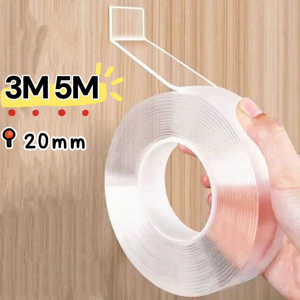 Fita Dupla Face Extra Forte Transparente NanoGel Silicone Mágica Adesiva Cola na Parede Móvel Porta 1M/3M/5M