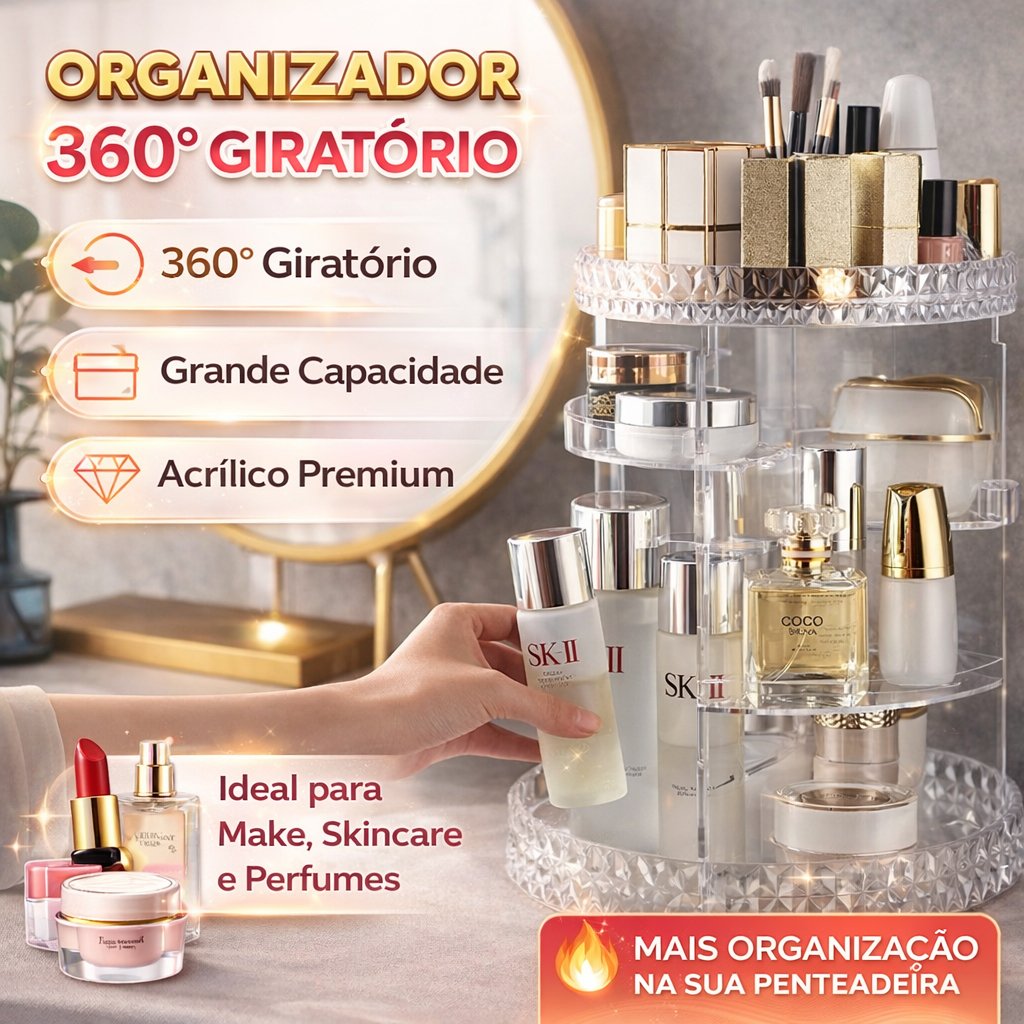 Organizador de maquiagem Giratório 360º Acrílico Suporte de Cosméticos