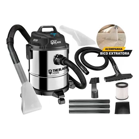 Aspirador De Pó E Água Inox Turbo 12 Litros 1200w Com Soprador E Bico Extratora Multiuso Tbac120 The Black Tools Prateado 220v