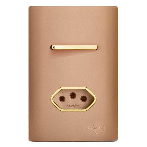 Cj Interruptor Simples + Tomada 20a Com Suporte 4x2 - Dicompel Novara Ouro Rose Gold