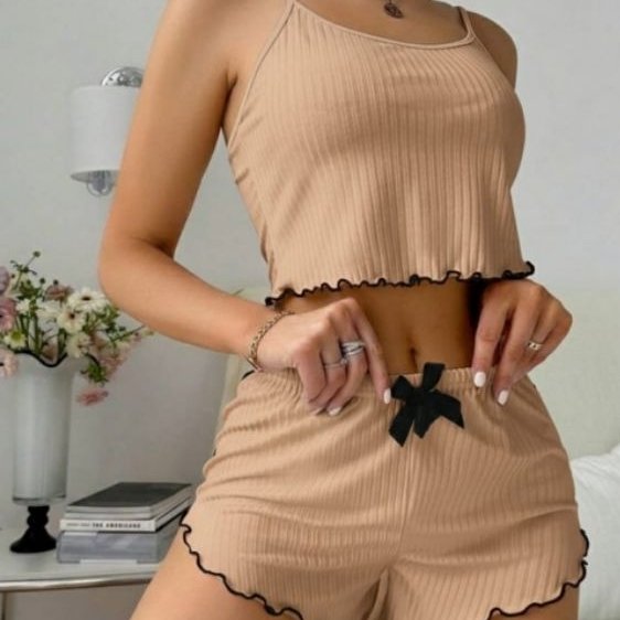 ​Baby Doll Curto de Verão Canelado  Pijama Blogueirinha Confortável