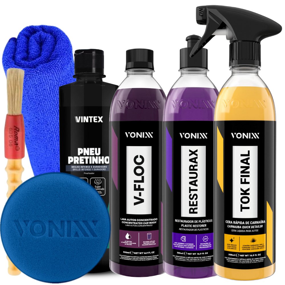 Kit Shampoo V-Floc Cera Tok Final Pneu Pretinho Restaurax Vonixx