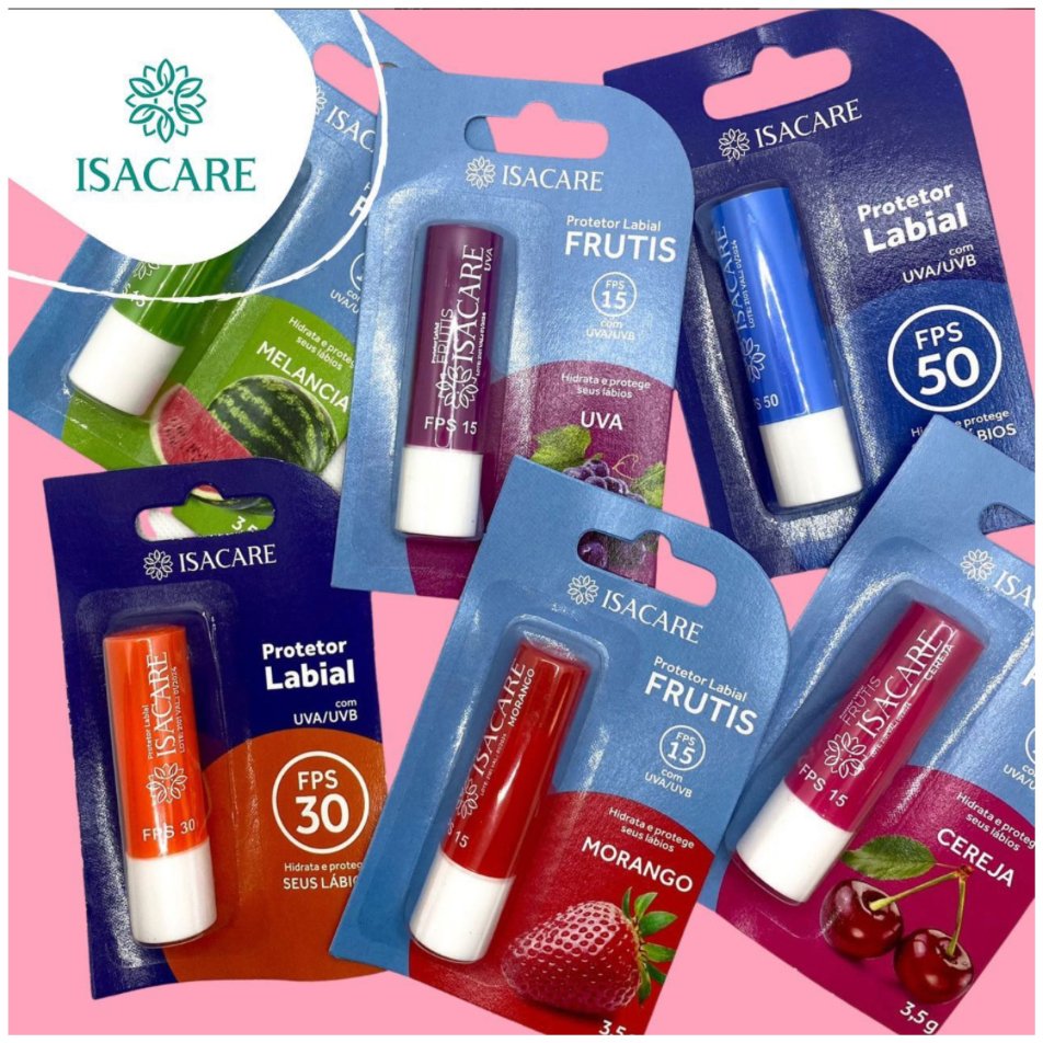 Protetor Labial Hidratante Fruits Fator 15 e 50 - Vários Sabores - Isacare