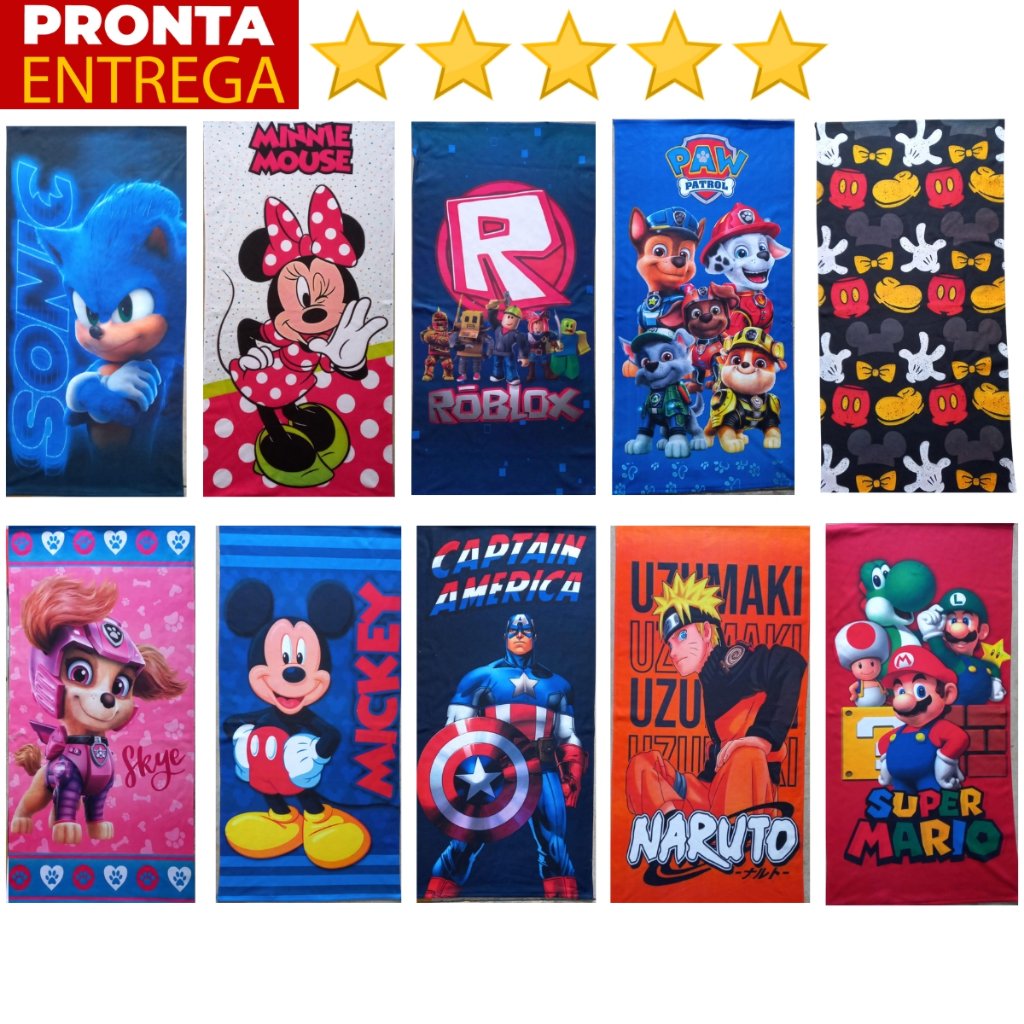 Toalha De Banho e Praia Infantil Gigante Estampada De Algodão