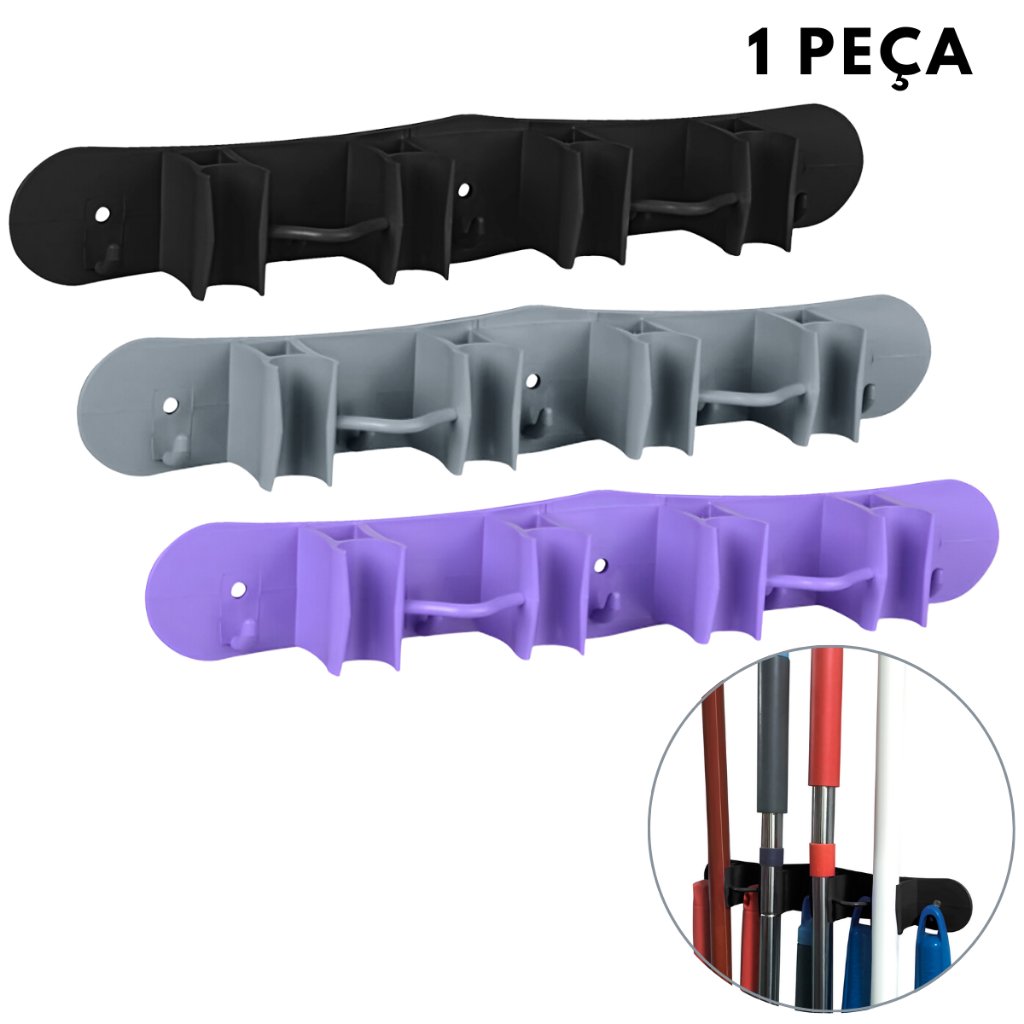 Suporte de Vassoura Rodo Pá de Parede Resistente Prático Acompanha Bucha e Parafuso