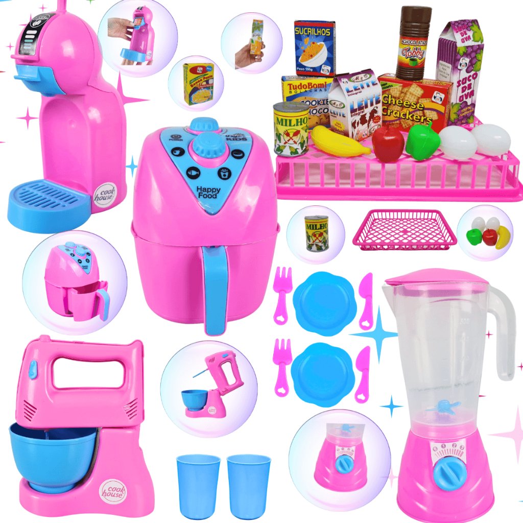 Kit Cozinha Infantil 25pcs Brinquedo Eletrodomésticos Comidinhas Acessórios