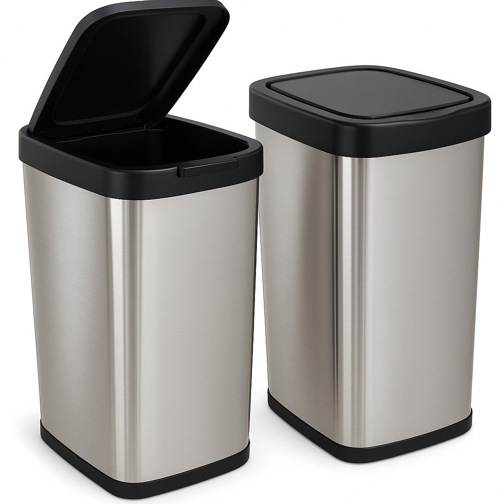 Kit Até 2 Lixeiras Cesto 09 Litros Inox Com Tampa Click Label Lixeira Escritório Lixeira Banheiro Chique