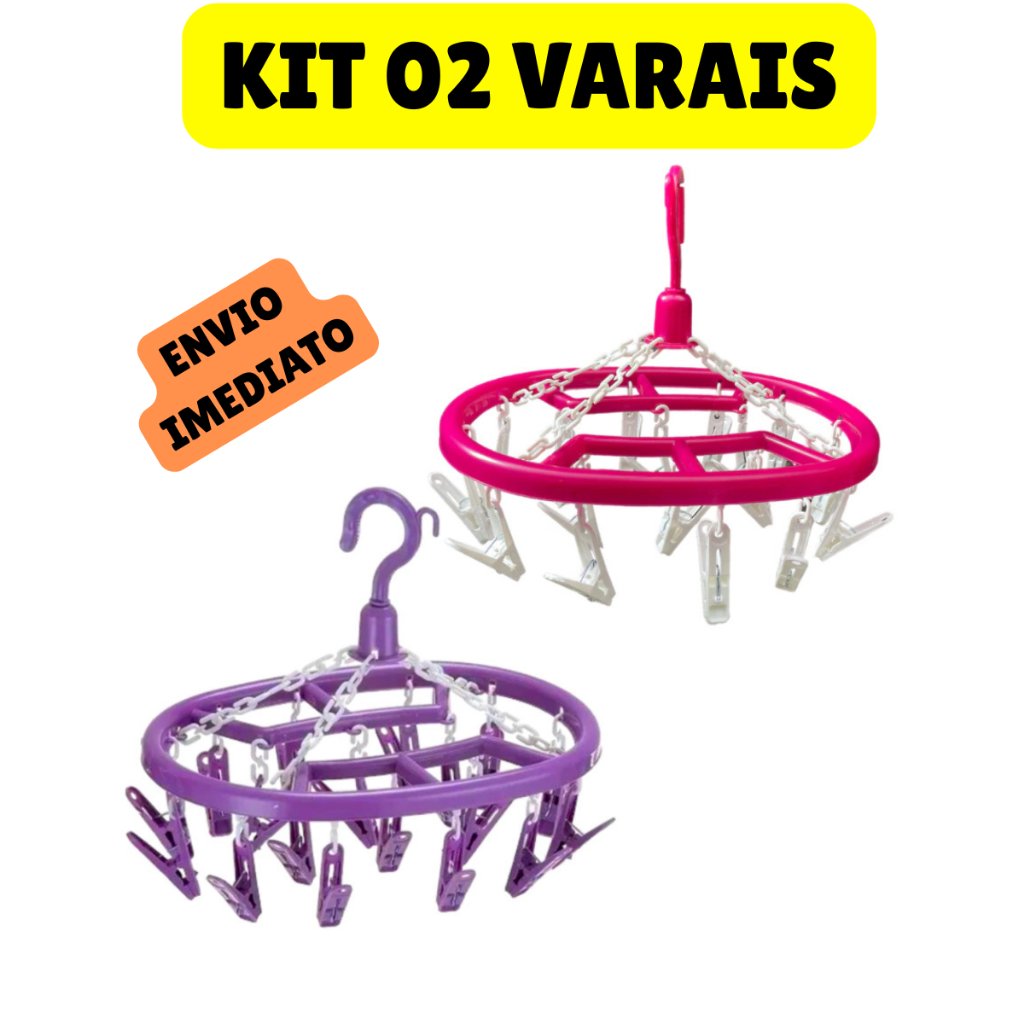 KIT com 2 Varal Roupa Íntima Multiuso Com 18 Prendedores Para Meias Calcinha Cueca