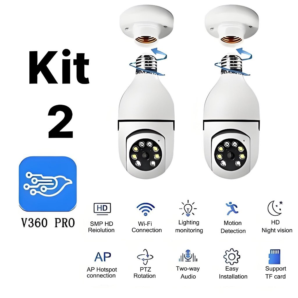 KIT 2 Câmera Segurança Prova D'água Infravermelho Lâmpada Externa 360 Sem Fio Wifi 2.4G G4